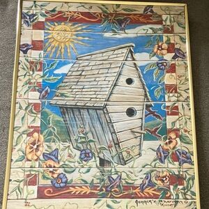 Country Birdhouse Birds Flower Folk Wall Picture by Jannis K. Chardon